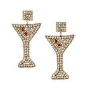 Viola Beaded Martini Glass Dangle Earrings Gold Red One Size NWT